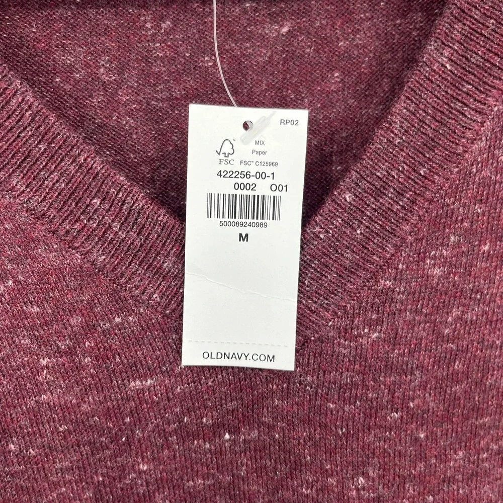 Old Navy Mens V-Neck Sweater Burgundy Heathered‎ Marl Knit Pullover Size M NEW